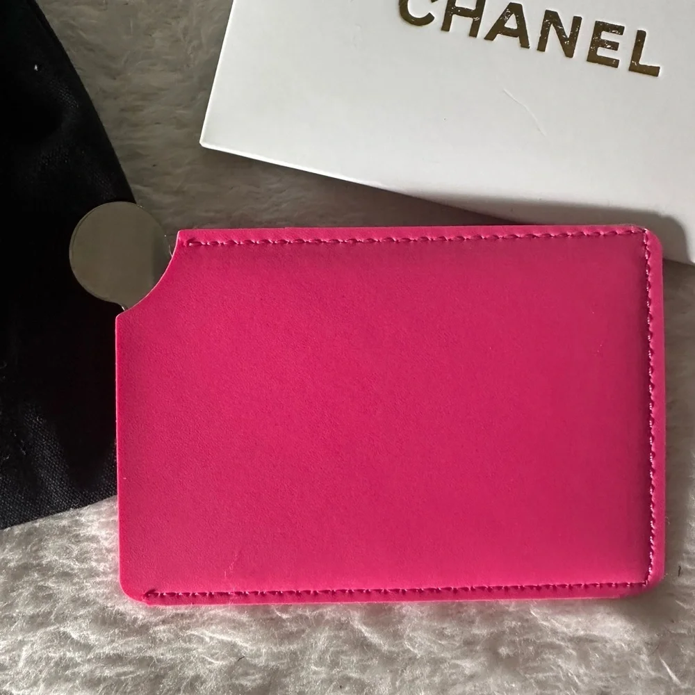 Hot Pink Card Holder with Mirror and Pouch